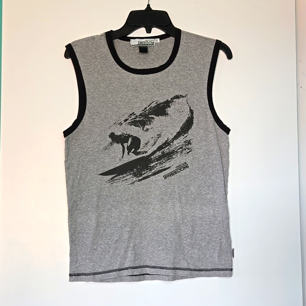 Roberto Cavalli Freedom Men's Tank, size 54, in Gray with Black Surf Design